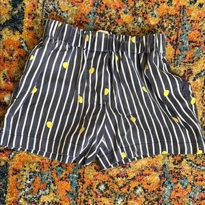 High Waist Blue and White Shorts with Lemons